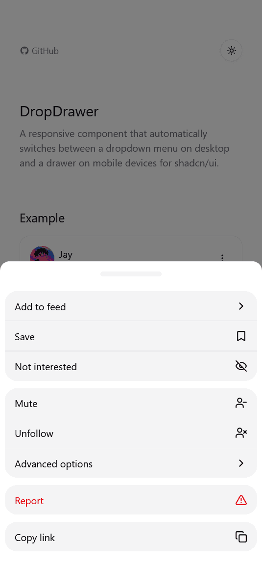 DropDrawer - A responsive dropdown/drawer component for shadcn/ui